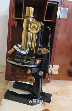 Antique Microscope Large Carl Zeiss Germany 4 Objectives Optics Slides In Box