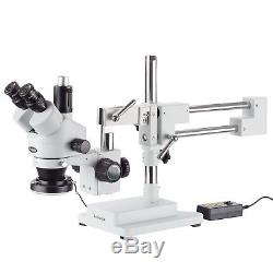 AmScope 7X-45X Trinocular Stereo Zoom Microscope with Double Arm Boom Stand