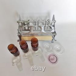 Antique Dental Medicament Stand Complete with Amber Bottles Cotton Dispenser
