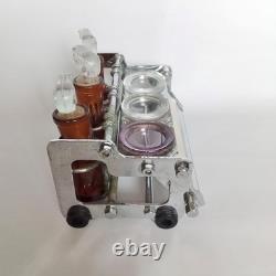 Antique Dental Medicament Stand Complete with Amber Bottles Cotton Dispenser