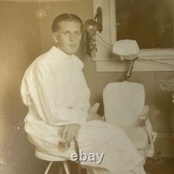 Antique Sepia Photograph Handsome Young Man Dentist Lots Of Equipment Medical