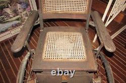 Antique Wooden Wicker Wheelchair 4 Wheels with Potty Chair Medical Equipment #1921