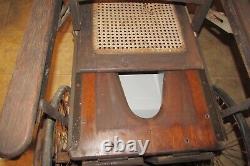 Antique Wooden Wicker Wheelchair 4 Wheels with Potty Chair Medical Equipment #1921