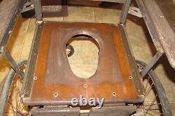 Antique Wooden Wicker Wheelchair 4 Wheels with Potty Chair Medical Equipment #1921