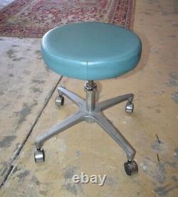 Blue Vintage Mid Century Rolling Dr's Stool, Doctor Equipment, Midmark Medical