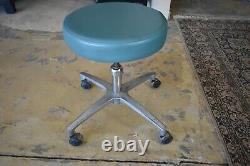 Blue Vintage Mid Century Rolling Dr's Stool, Doctor Equipment, Midmark Medical