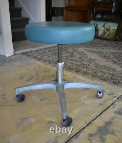 Blue Vintage Mid Century Rolling Dr's Stool, Doctor Equipment, Midmark Medical