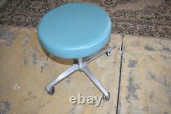 Blue Vintage Mid Century Rolling Dr's Stool, Doctor Equipment, Midmark Medical