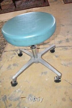 Blue Vintage Mid Century Rolling Dr's Stool, Doctor Equipment, Midmark Medical