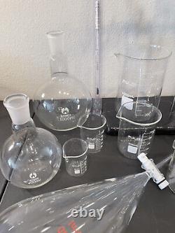 Lab Equipment Lot 22 Glass Pieces + Stand Clip Flasks Test Tubes Beakers Clean