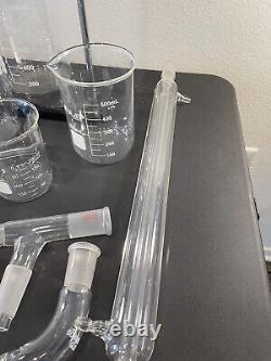 Lab Equipment Lot 22 Glass Pieces + Stand Clip Flasks Test Tubes Beakers Clean