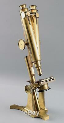 Large Antique mid-19thC Smith & Beck, Brass Binocular Microscope & Lenses