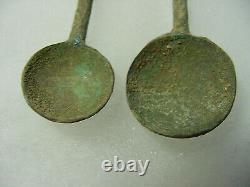 Lot Of 2 Ancient Roman Bronze Medical Spoon / Tool Surgical Equipment 200-300ad
