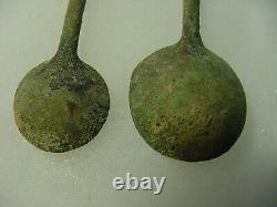 Lot Of 2 Ancient Roman Bronze Medical Spoon / Tool Surgical Equipment 200-300ad