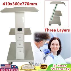 Mobile Dental Trolley Cart Built-in Socket Medical Trolley Equipment Three Layer