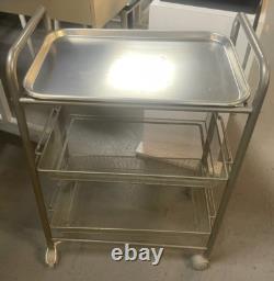 Mobile Mayo Stainless Steel Tray Stand Rolling Cart Adjustable Medical Equipment