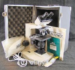 Nikon Alphaphot Ys Microscope With 4 Objectives, Cover, Hard Case, More