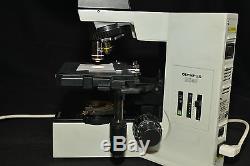 OLYMPUS BX40 BINOCULAR MICROSCOPE. UPlanFl 10x & 100x OBJ'S. NEAR PRISTINE COND