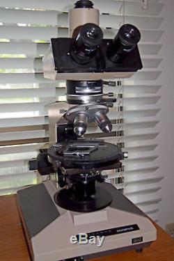Olympus microscope BHS POL / polarizing trinocular with 2 objectives 100 w lamp