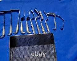 Set Of 11 Professional Obgyn Retractors With Tray V. Mueller, Sklar, Jarit