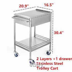 USED! Medical Trolley Cart Dental Lab Mobile Rolling Cart Stainless Steel US