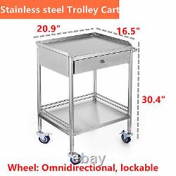 Used Medical Trolley Cart+1 Drawer Stainless Steel Dental Lab Trolley Portable