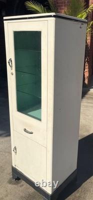 Vintage Medical Metal Cabinet, Scale, Cart Set 1940's