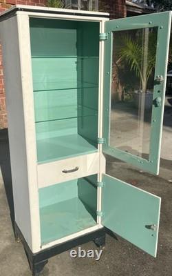 Vintage Medical Metal Cabinet, Scale, Cart Set 1940's