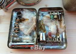 Vintage Medical equipment inc medicine vials and sterilising set in metal case