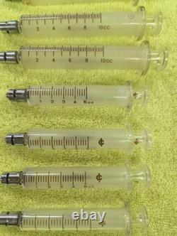Vtg Glass Hypodermic Syringe Lot HYPO Medical Lab Dental Enamelware Storage Pan