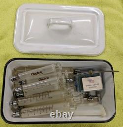 Vtg Glass Hypodermic Syringe Lot HYPO Medical Lab Dental Enamelware Storage Pan